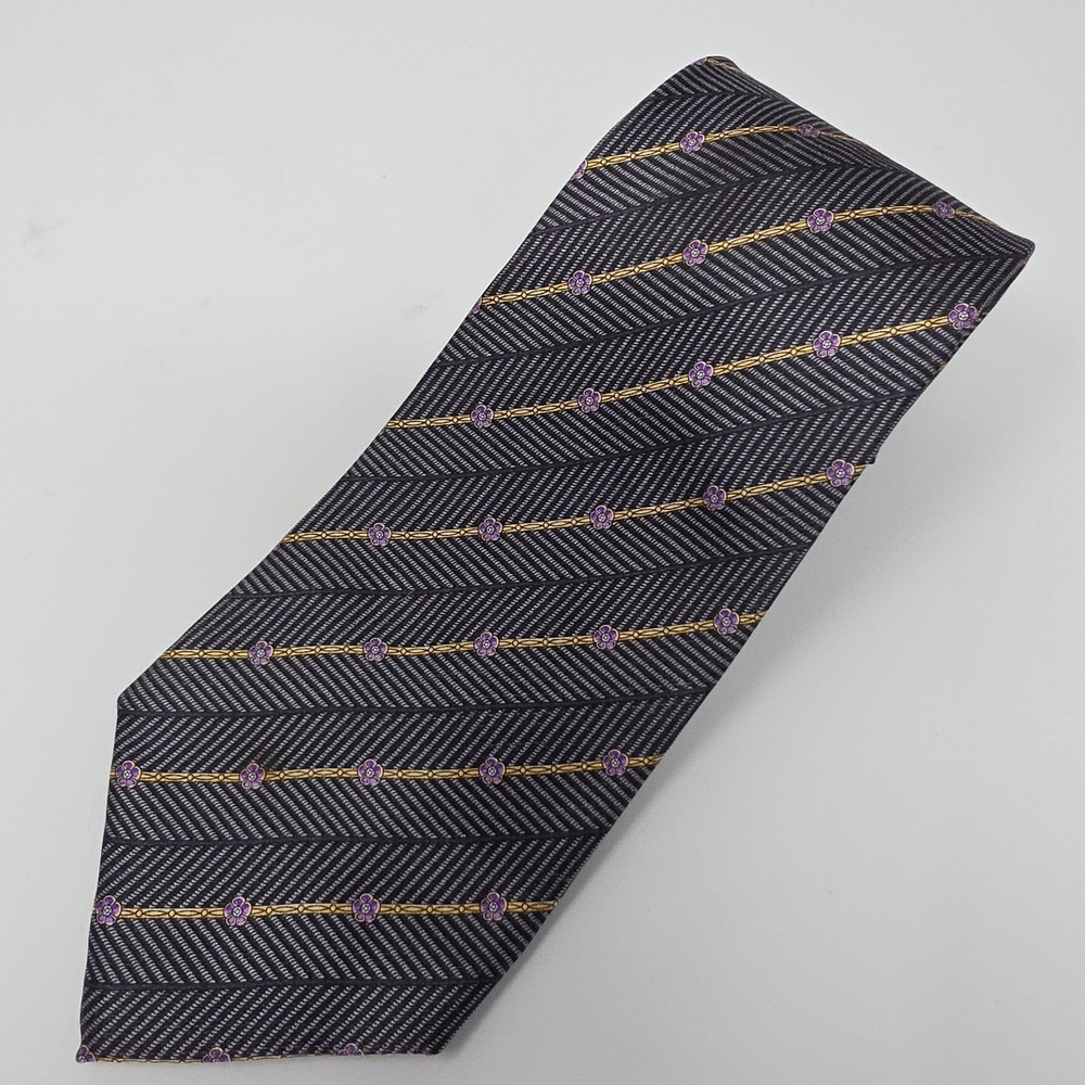 Fabergé Necktie Mens Black Gold/Purple Chain Link Designer Royal‎ Crest